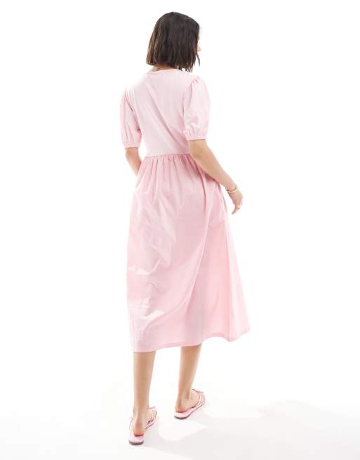 Threadbare cotton hybrid midi dress in pink, 3 of 4
