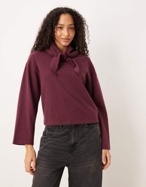 Threadbare cotton jersey mix soft touch sweatshirt with scarf in burgundy - view 1