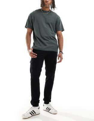 Threadbare Cotton jogger style cargo trousers with stretch in black - view 1
