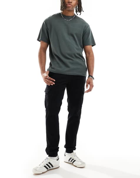 Threadbare Cotton jogger style cargo trousers with stretch in black