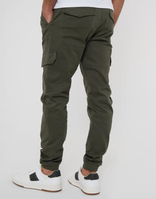 Threadbare Cotton jogger style cargo trousers with stretch in khaki, 2 of 4