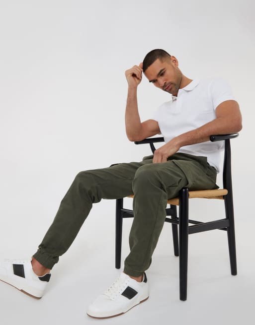 Threadbare Cotton jogger style cargo trousers with stretch in khaki, 3 of 4