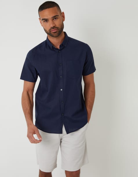 Threadbare Cotton-linen blend short-sleeve shirt in navy - view 1
