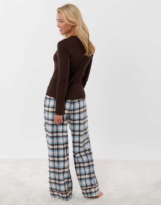 Threadbare Cotton long pyjama set in chocolate brown, 2 of 5