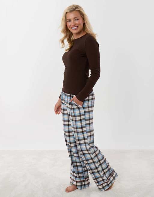 Threadbare Cotton long pyjama set in chocolate brown, 4 of 5