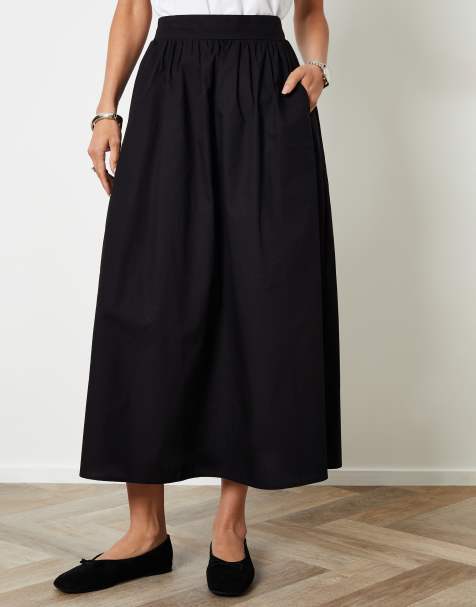 Threadbare Cotton maxi skirt with pockets in black