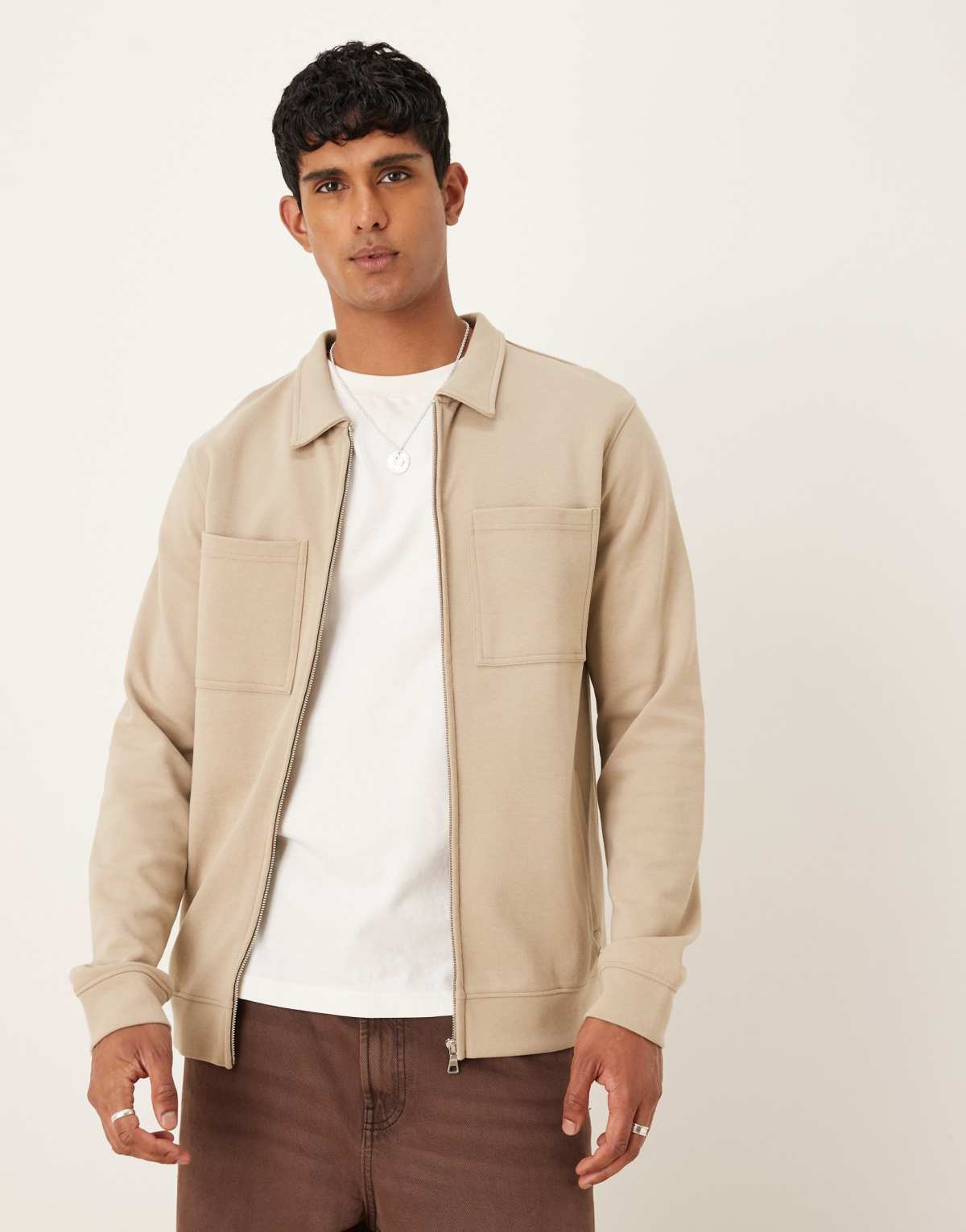 Threadbare cotton mix 300 GSM long sleeve overshirt in stone