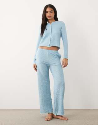 Threadbare Cotton Mix Button Down Pajama Set With Hearts Print In Blue