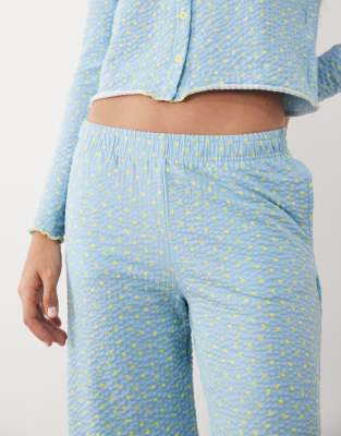 Threadbare Cotton Mix Button Down Pajama Set With Hearts Print In Blue