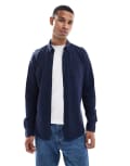 [Threadbare] Threadbare cotton mix long sleeve pique shirt in navy S NAVY