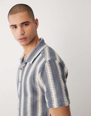 Threadbare Cotton Mix Textured Short Sleeve Shirt In Blue