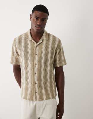 Threadbare Cotton Mix Textured Short Sleeve Shirt In Neutral