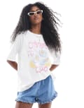 [Threadbare] Threadbare cotton oversized graphic t-shirt with oyster print in white S WHITE