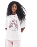 [Threadbare] Threadbare cotton oversized graphic t-shirt with pasta print in white M WHITE