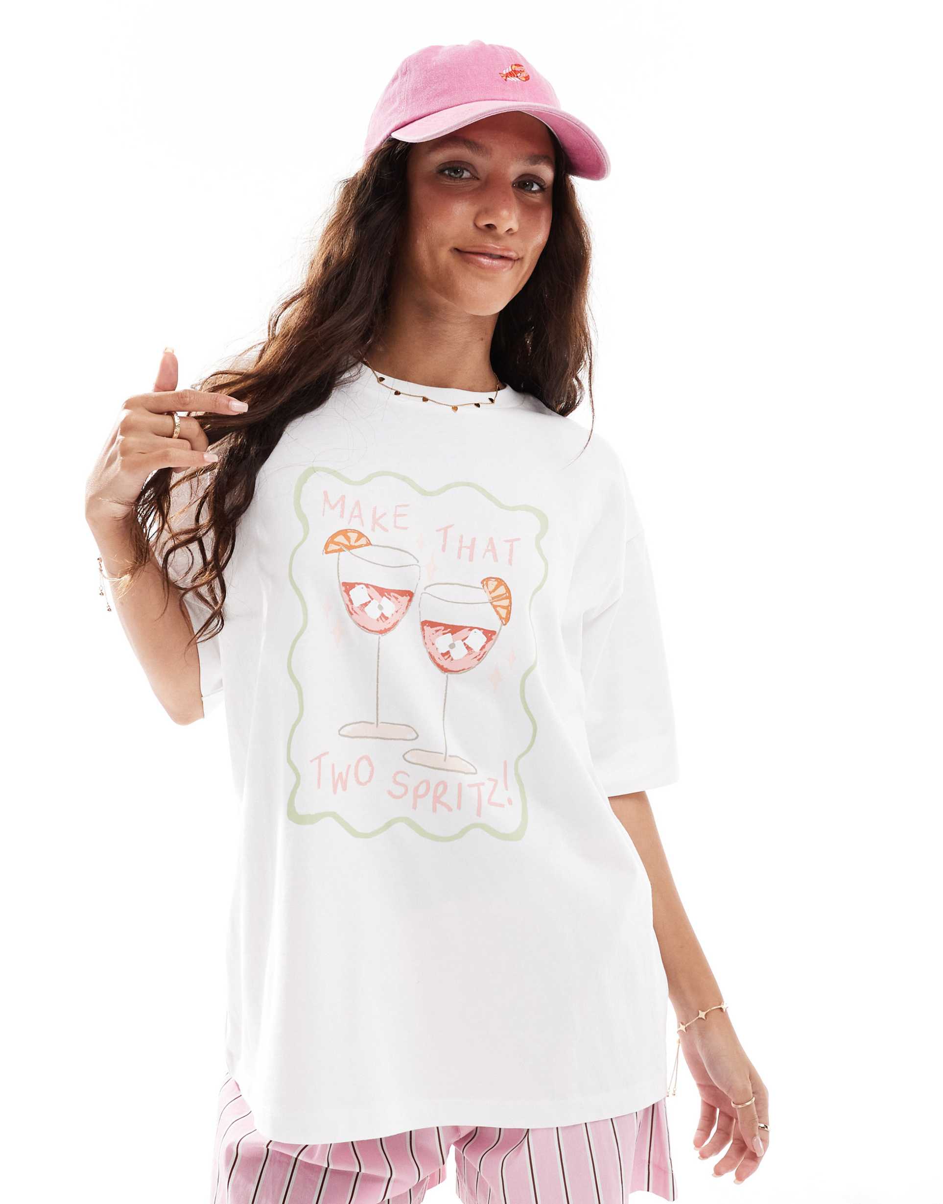 threadbare cotton oversized graphic t-shirt with spritz print in white
