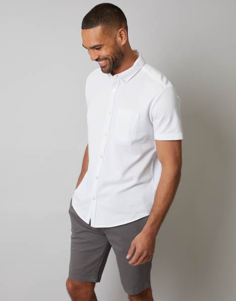 Threadbare Cotton pique short sleeve shirt in white