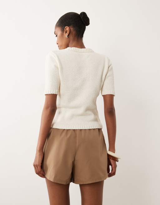 Threadbare cotton poplin boxer style shorts in taupe, 5 of 5