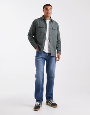 Threadbare Cotton Poplin Button Down Shacket In Green