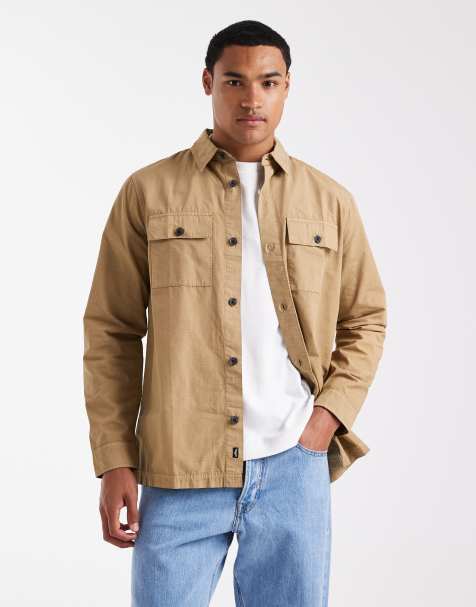 Threadbare cotton poplin button down shacket in stone - view 1