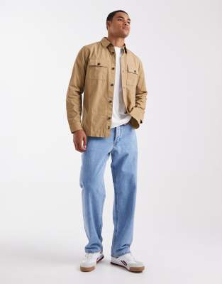 Threadbare Cotton Poplin Button Down Shacket In Neutral