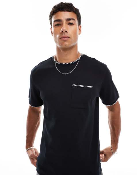 Threadbare cotton rich 200 GSM t-shirt with white piping detail in black - view 1