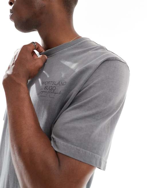 Threadbare cotton rich 220 GSM crew neck t-shirt with back print in dark grey, 2 of 4