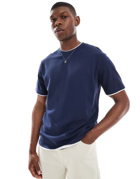 Threadbare cotton rich 220 GSM mock neck t-shirt in navy - view 1