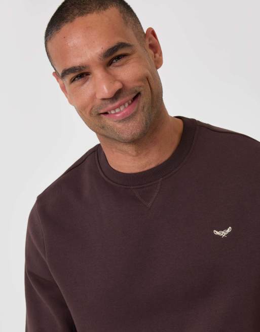 Threadbare Cotton rich crew neck sweatshirt in chocolate brown, 3 of 4