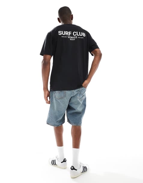 Threadbare cotton rich crew neck t-shirt with surf back print in black - view 1