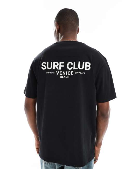 Threadbare cotton rich crew neck t-shirt with surf back print in black