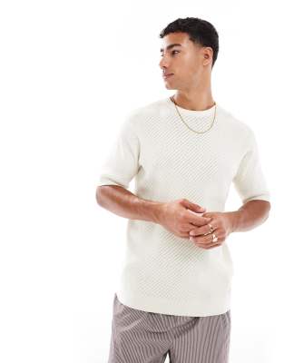 Threadbare cotton rich knitted t-shirt in ecru-White