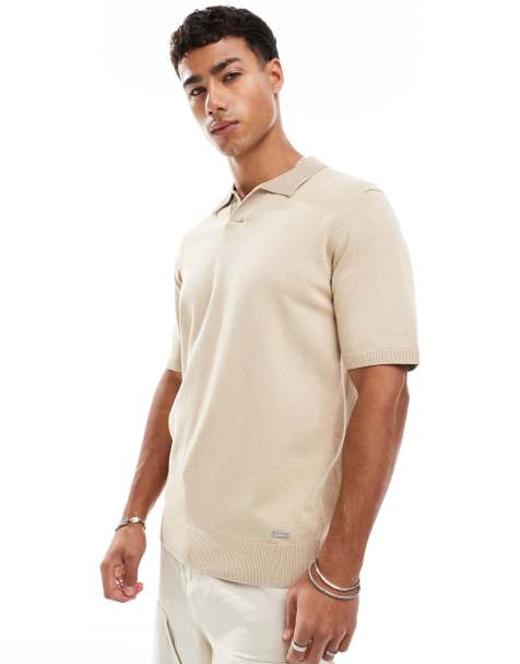 Threadbare cotton rich polo top in beige - view 1