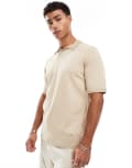 [Threadbare] Threadbare cotton rich polo top in beige-Neutral L BEIGE