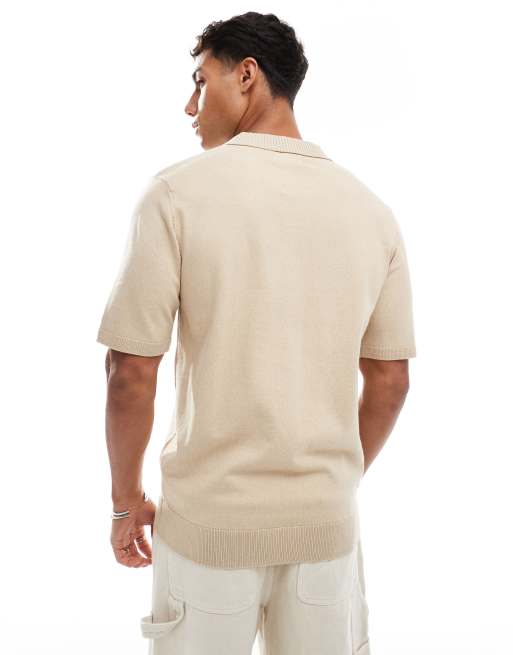 Threadbare cotton rich polo top in beige, 3 of 4