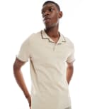 [Threadbare] Threadbare cotton rich polo top in stone-Neutral S STONE
