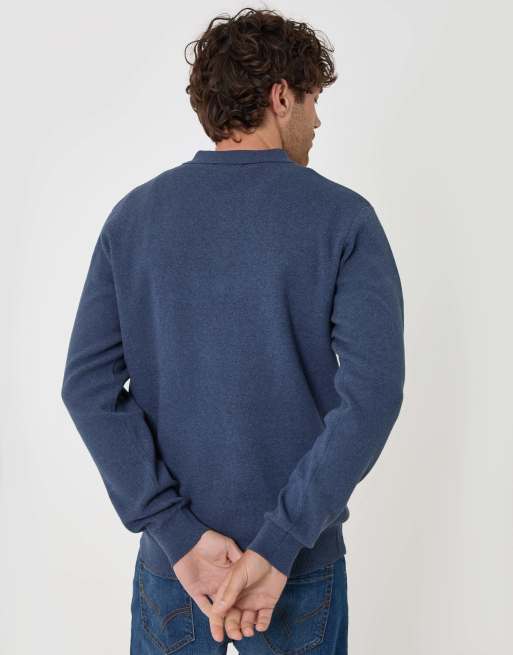 Threadbare Cotton rich quarter zip long sleeve polo in denim blue, 2 of 4
