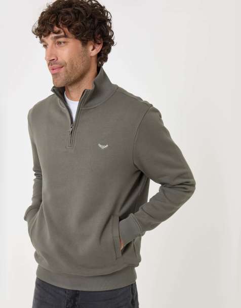 Threadbare Cotton rich quarter zip sweatshirt in dark sage - view 1