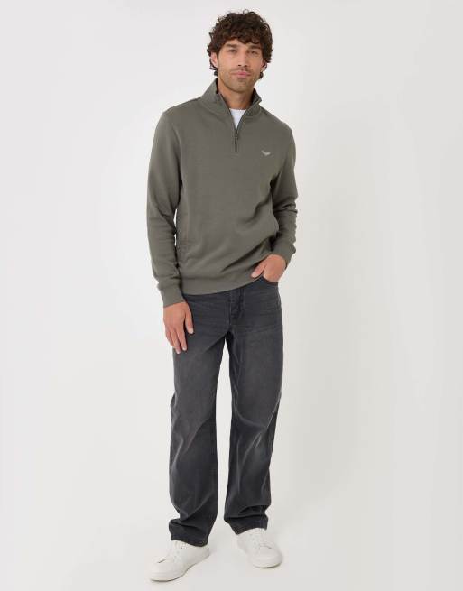 Threadbare Cotton rich quarter zip sweatshirt in dark sage, 4 of 4