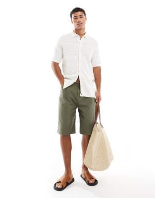 Threadbare Cotton Rich Textured Knit Button Down Shirt In White