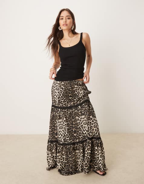 Threadbare cotton rich tiered boho maxi skirt in leopard print - view 1