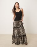 [Threadbare] Threadbare cotton rich tiered boho maxi skirt in leopard print-Multi 14 Leopard print