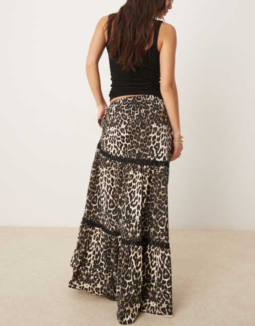 Threadbare cotton rich tiered boho maxi skirt in leopard print ASOS