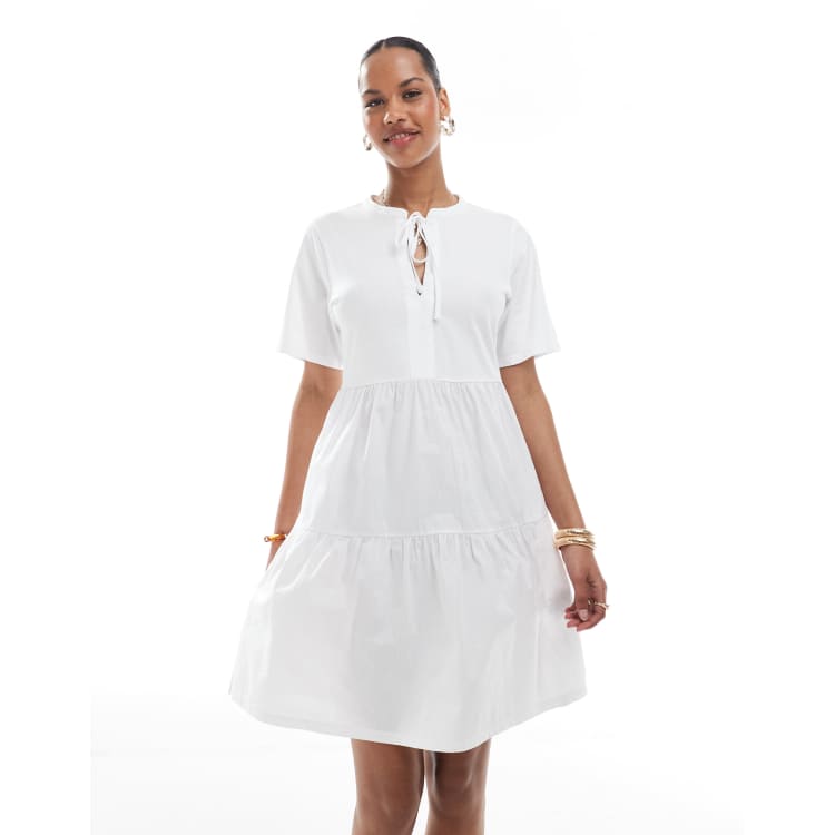 ワンピース Women's Cotton Tiered Mini Dress White 208829895-1-white?$n_750w$&wid