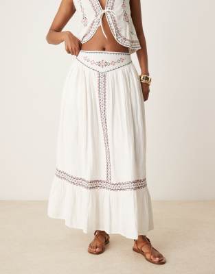 Threadbare Cotton Rich Woven Maxi Skirt With Embroidery In White