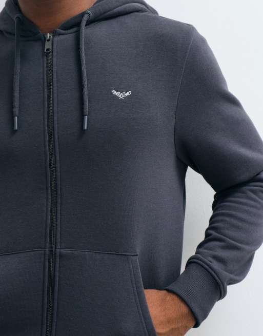Threadbare cotton rich zip up hoodie in charcoal, 4 of 5