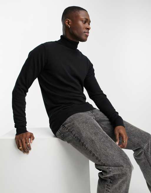 Threadbare cotton roll neck jumper in black