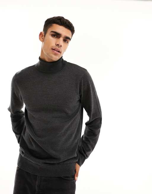 Threadbare cotton roll neck jumper in charcoal marl | ASOS