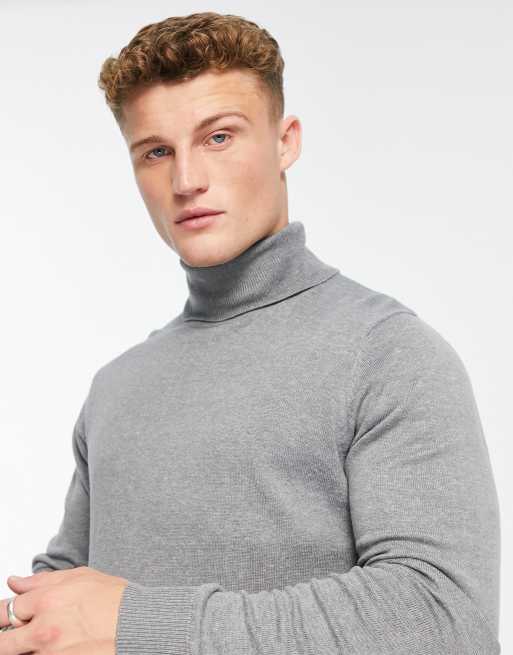 Threadbare cotton roll neck jumper in grey marl ASOS