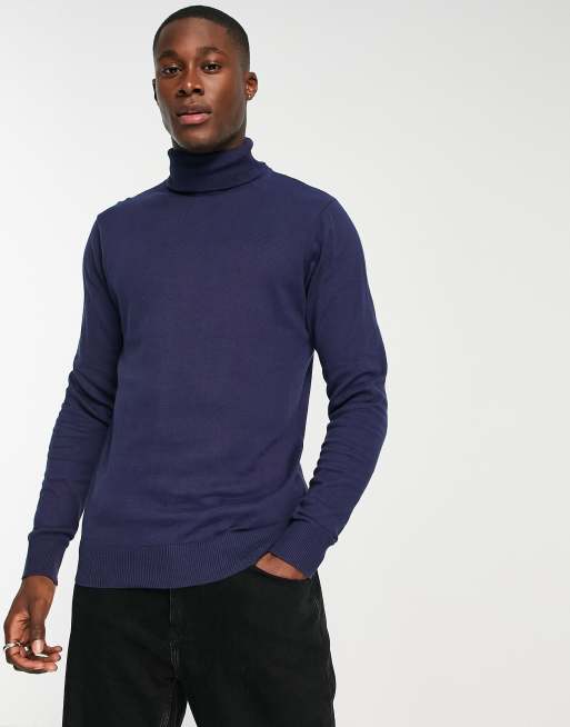 Threadbare cotton roll neck jumper in navy | ASOS