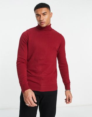 Threadbare cotton roll neck jumper in red - ASOS Price Checker